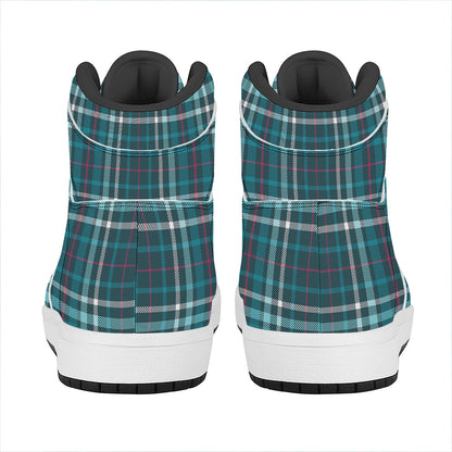 Teal Plaid Pattern Print High Top Leather Sneakers