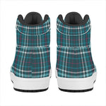 Teal Plaid Pattern Print High Top Leather Sneakers
