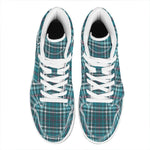 Teal Plaid Pattern Print High Top Leather Sneakers