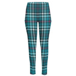 Teal Plaid Pattern Print High-Waisted Pocket Leggings