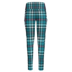 Teal Plaid Pattern Print High-Waisted Pocket Leggings