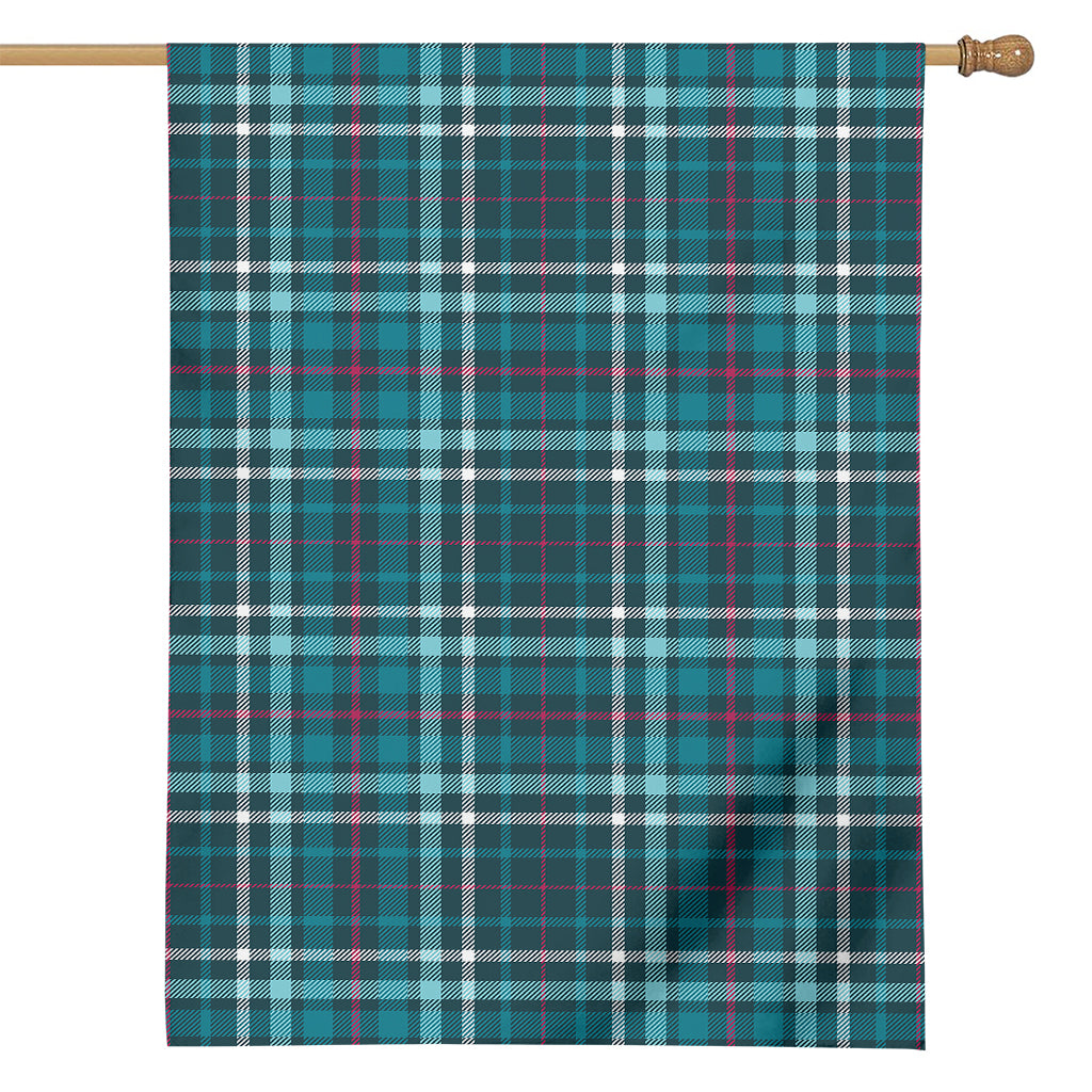 Teal Plaid Pattern Print House Flag