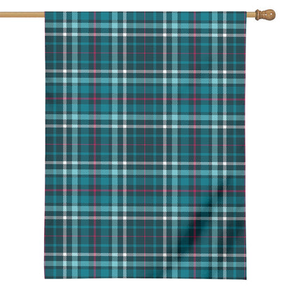 Teal Plaid Pattern Print House Flag