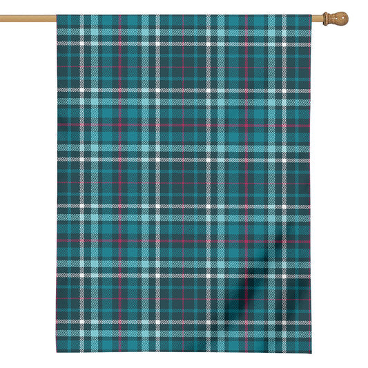 Teal Plaid Pattern Print House Flag
