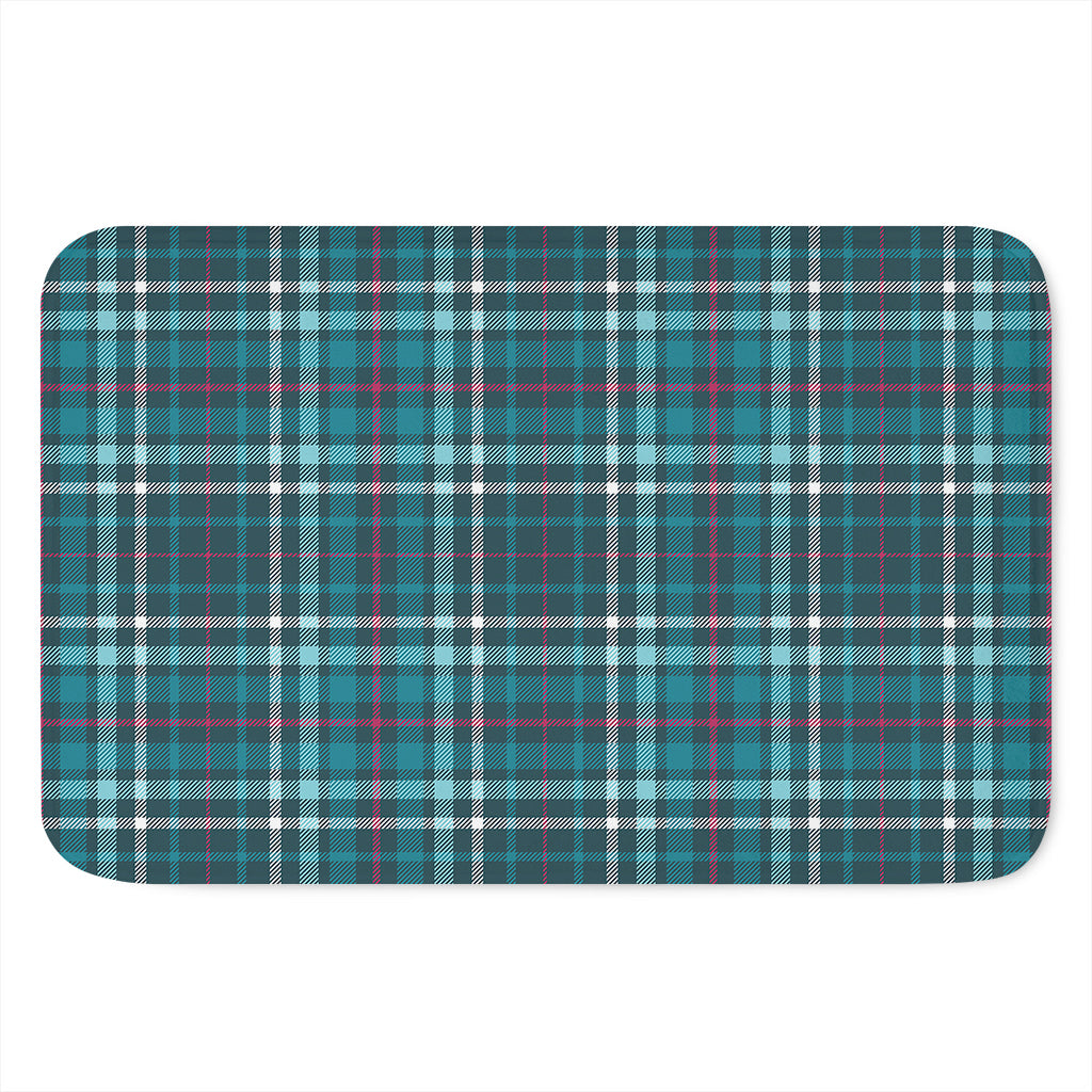 Teal Plaid Pattern Print Indoor Door Mat