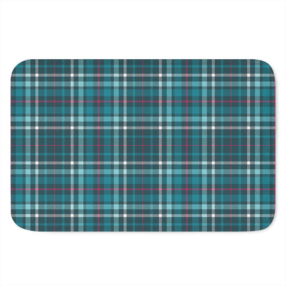 Teal Plaid Pattern Print Indoor Door Mat