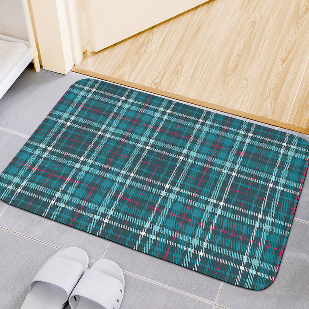 Teal Plaid Pattern Print Indoor Door Mat