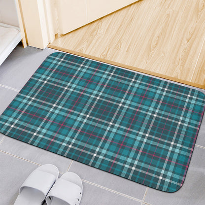 Teal Plaid Pattern Print Indoor Door Mat