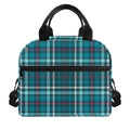 Teal Plaid Pattern Print Insulated Lunch Bag