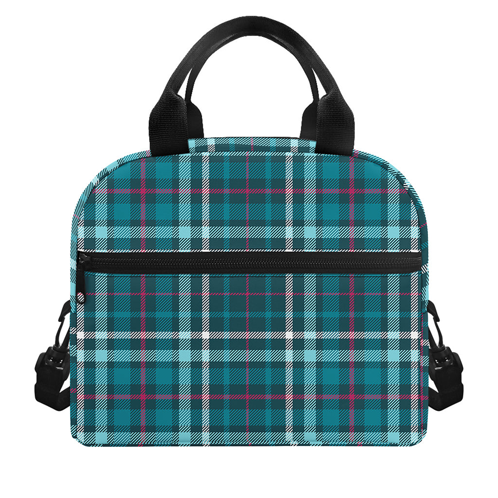 Teal Plaid Pattern Print Insulated Lunch Bag
