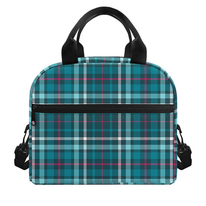 Teal Plaid Pattern Print Insulated Lunch Bag