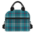Teal Plaid Pattern Print Insulated Lunch Bag