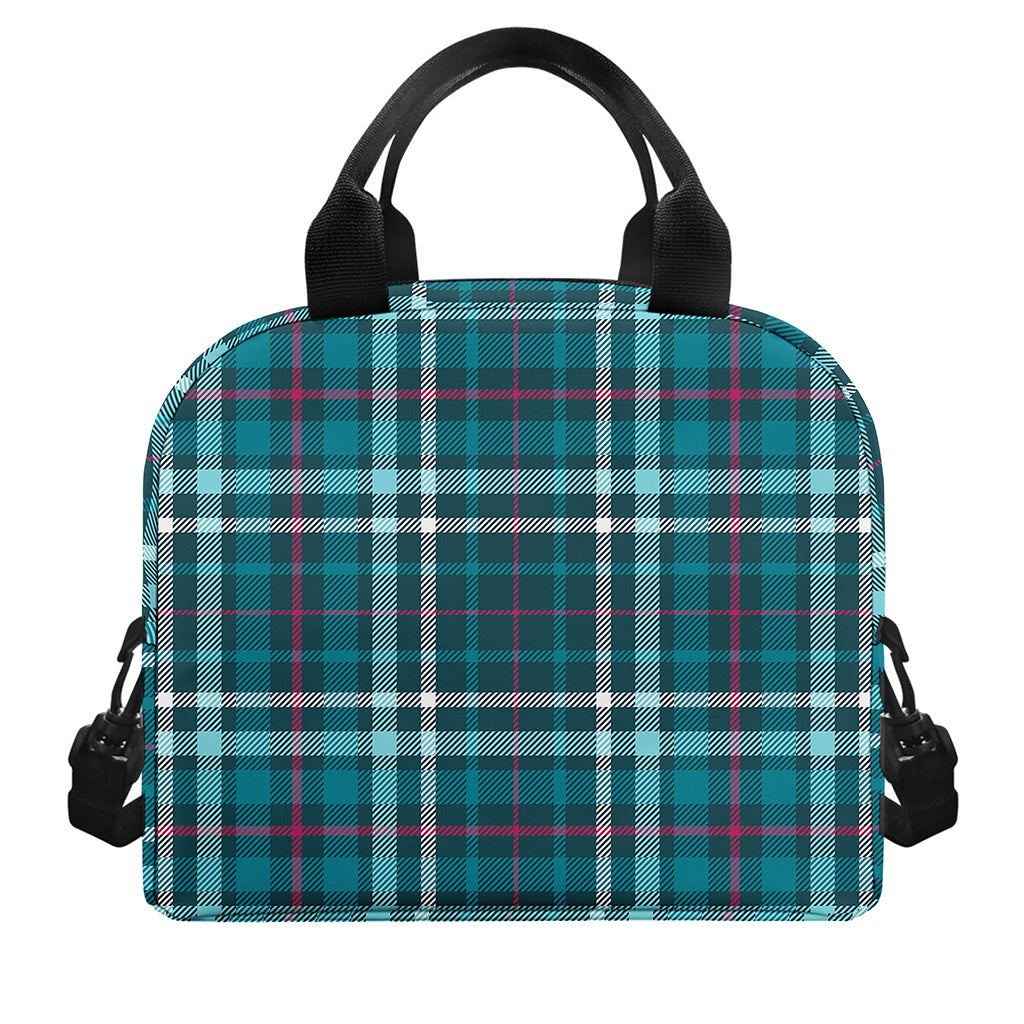 Teal Plaid Pattern Print Insulated Lunch Bag