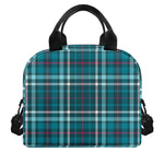 Teal Plaid Pattern Print Insulated Lunch Bag