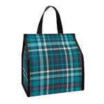 Teal Plaid Pattern Print Insulated Lunch Tote
