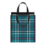 Teal Plaid Pattern Print Insulated Lunch Tote