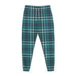 Teal Plaid Pattern Print Jogger Pants