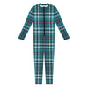 Teal Plaid Pattern Print Jumpsuit