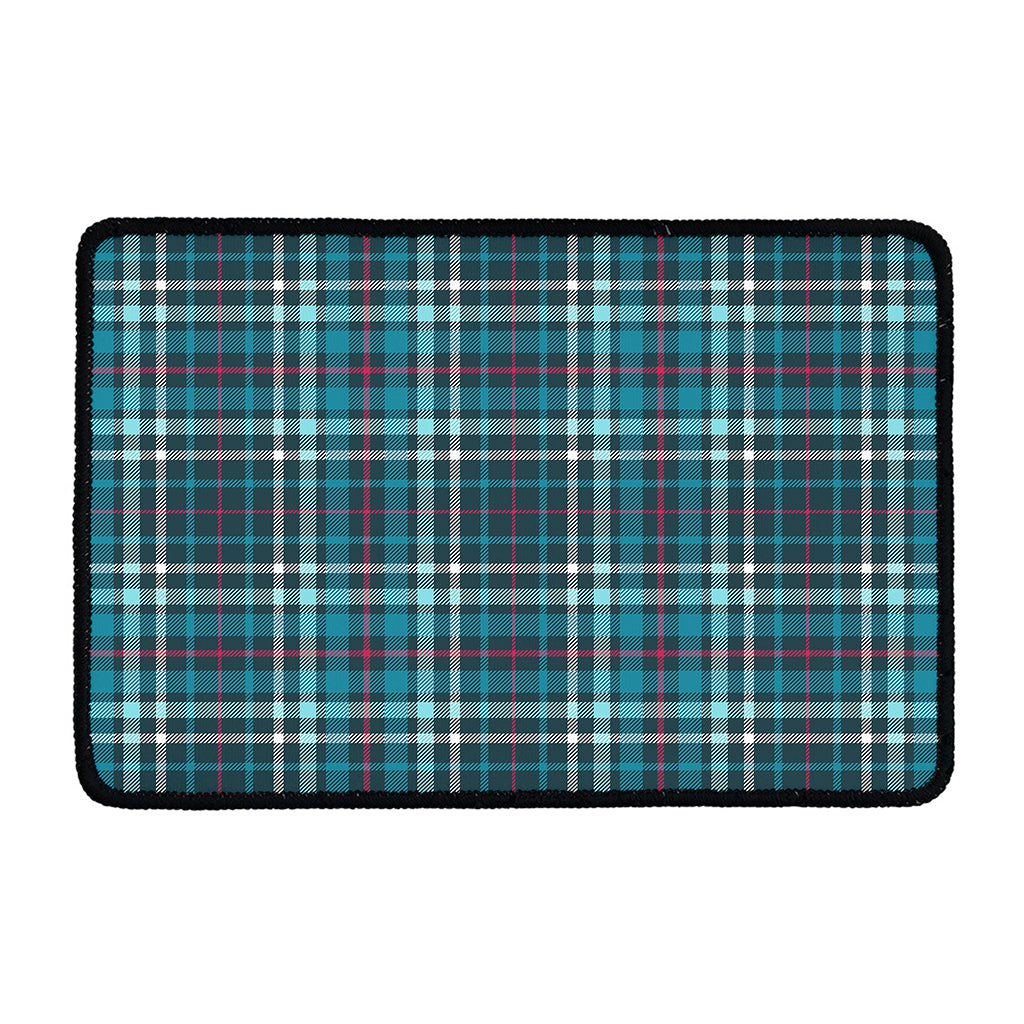Teal Plaid Pattern Print Kitchen Mat