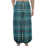 Teal Plaid Pattern Print Lantern Pants