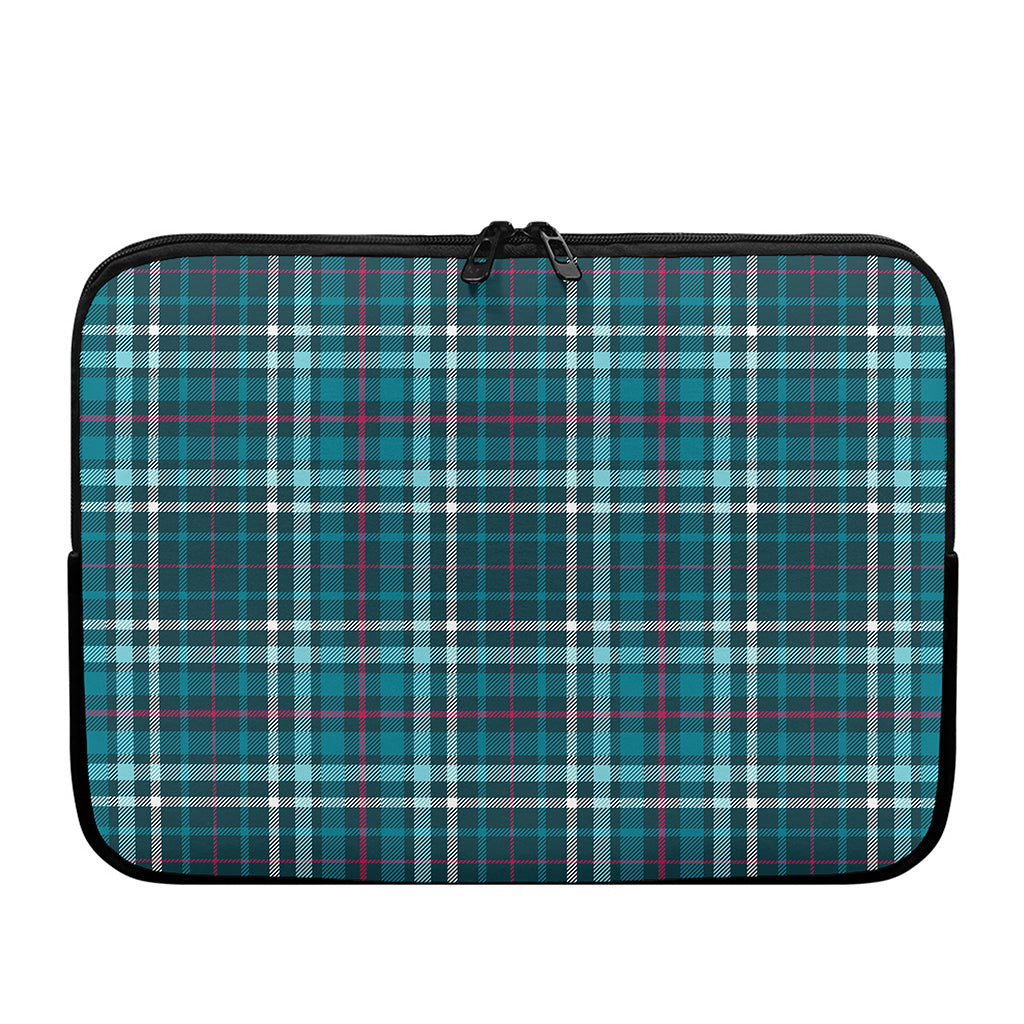 Teal Plaid Pattern Print Laptop Sleeve