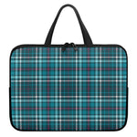 Teal Plaid Pattern Print Laptop Sleeve With Handle