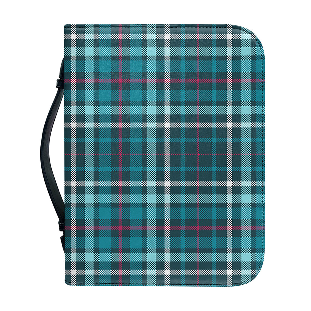 Teal Plaid Pattern Print Leather Bible Cover