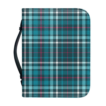 Teal Plaid Pattern Print Leather Bible Cover