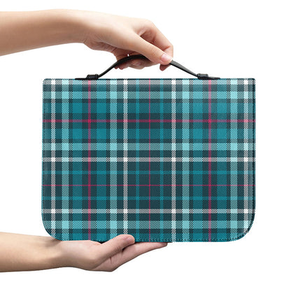 Teal Plaid Pattern Print Leather Bible Cover