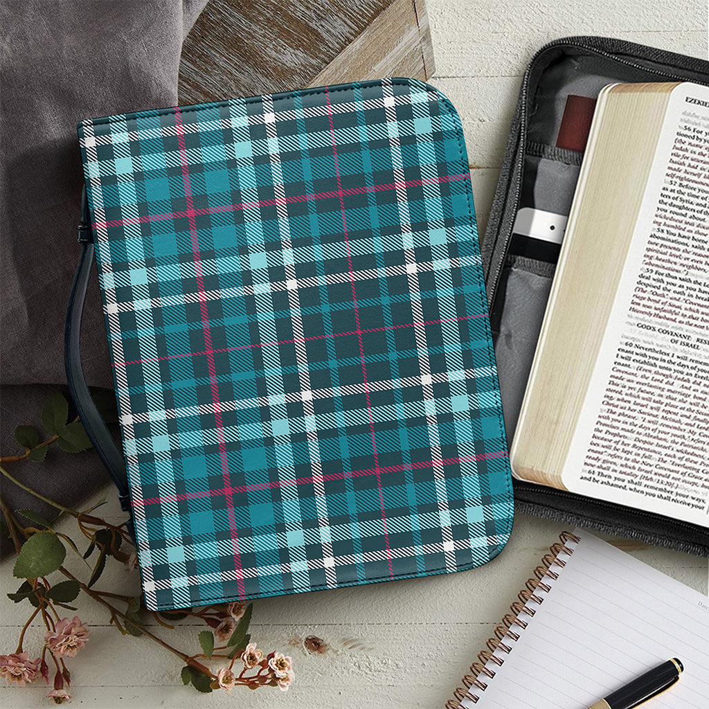 Teal Plaid Pattern Print Leather Bible Cover
