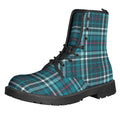 Teal Plaid Pattern Print Lace-Up Boots