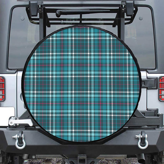 Teal Plaid Pattern Print Leather Spare Tire Cover