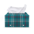 Teal Plaid Pattern Print Leather Tissue Box Cover