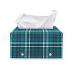Teal Plaid Pattern Print Leather Tissue Box Cover