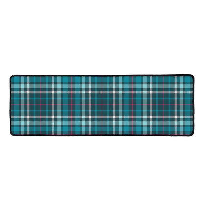 Teal Plaid Pattern Print Long Kitchen Mat