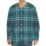 Teal Plaid Pattern Print Long Sleeve Baseball Jersey