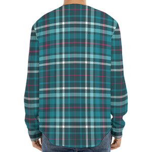 Teal Plaid Pattern Print Long Sleeve Baseball Jersey