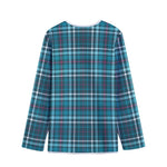 Teal Plaid Pattern Print Long Sleeve Short Coat