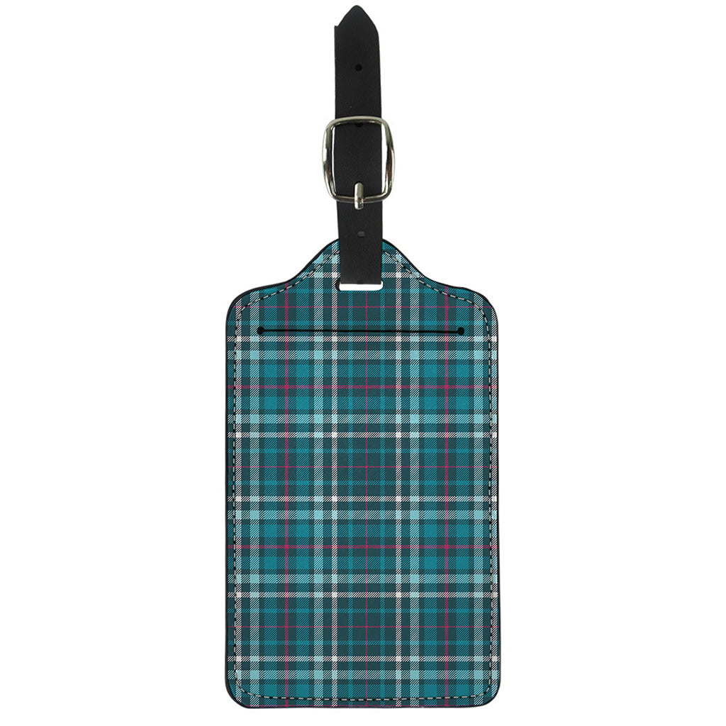 Teal Plaid Pattern Print Luggage Tag