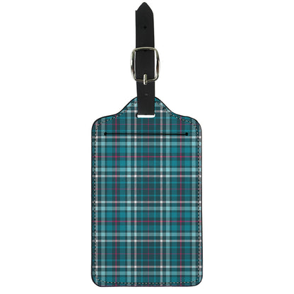 Teal Plaid Pattern Print Luggage Tag