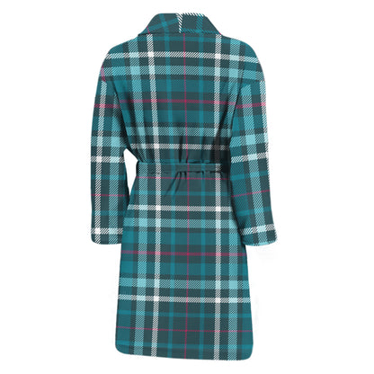 Teal Plaid Pattern Print Men's Bathrobe