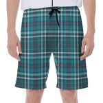 Teal Plaid Pattern Print Men's Beach Shorts