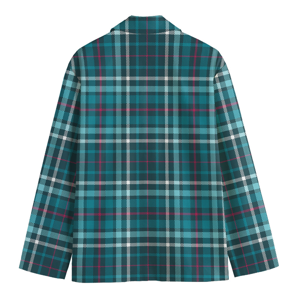 Teal Plaid Pattern Print Men's Blazer
