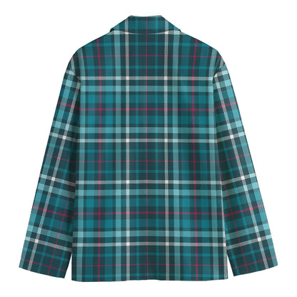 Teal Plaid Pattern Print Men's Blazer
