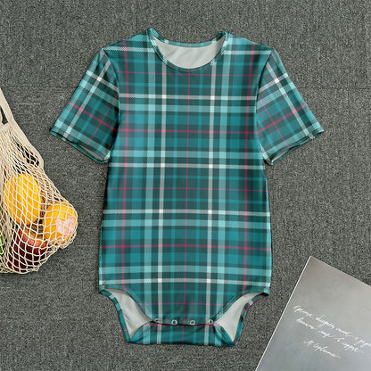 Teal Plaid Pattern Print Men's Bodysuit
