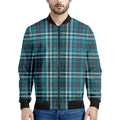 Teal Plaid Pattern Print Men's Bomber Jacket