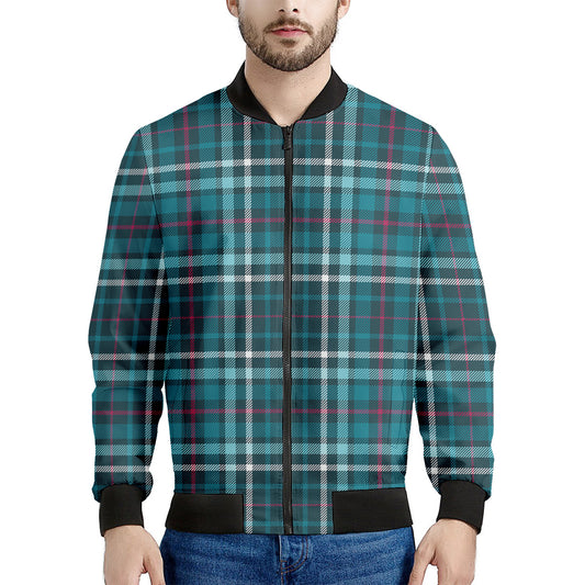 Teal Plaid Pattern Print Men's Bomber Jacket