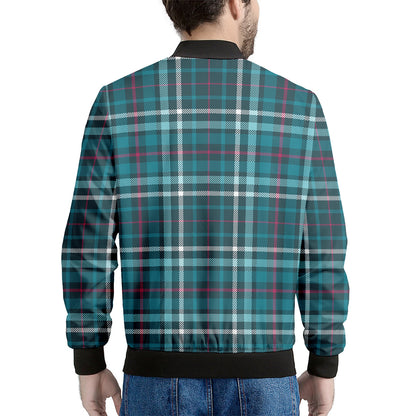 Teal Plaid Pattern Print Men's Bomber Jacket