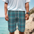 Teal Plaid Pattern Print Men's Cargo Shorts