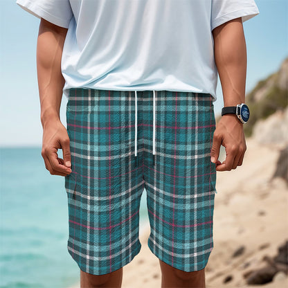 Teal Plaid Pattern Print Men's Cargo Shorts